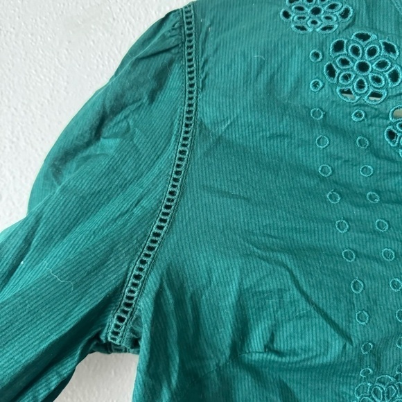 Green J crew embroidered eyelet ruffle sleeve mock neck blouse sz s - Picture 9 of 15